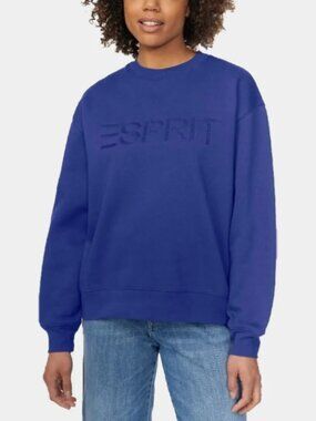 Esprit Blue Fleece Crewneck Sweatshirt - Embroidered Logo
